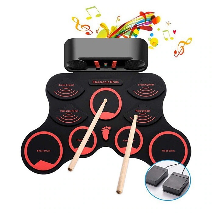 電子ドラム ポータブルドラム 10個ドラムパッド 9デモ曲 10リズム 3ドラム音色 ピーカー内蔵