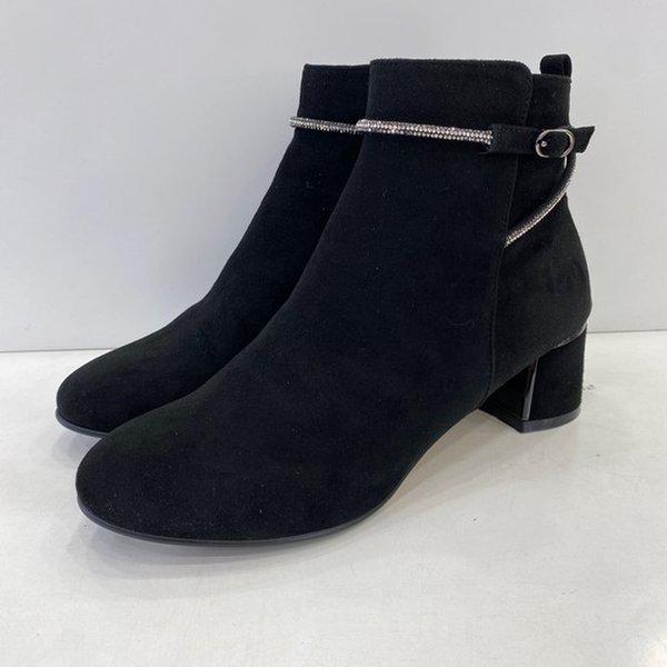 女性スエードバックル装飾アンクルブーツ PFDWSB656BK HSFT1A GN