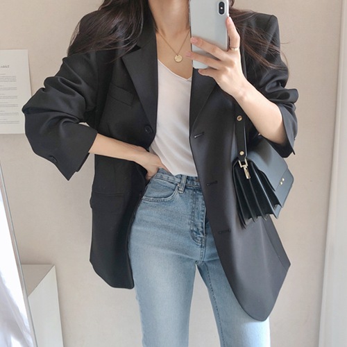 送料0円! 韓ファッションアイデンティティ テーラード セミオーバーフィット シングル ジャケット(outer1181)