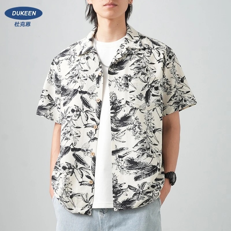 夏用ハワイアン半袖シャツ 香港風レトロカジュアル ラペル細花柄キューバンカラーシャツジャケット