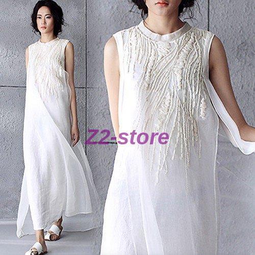 マキシワンピース ワンピース レディース 40代 白ワンピース ワンピ オシャレ ロングワンピース 立襟 着痩せ 通勤 上品 刺繍 ゆったり