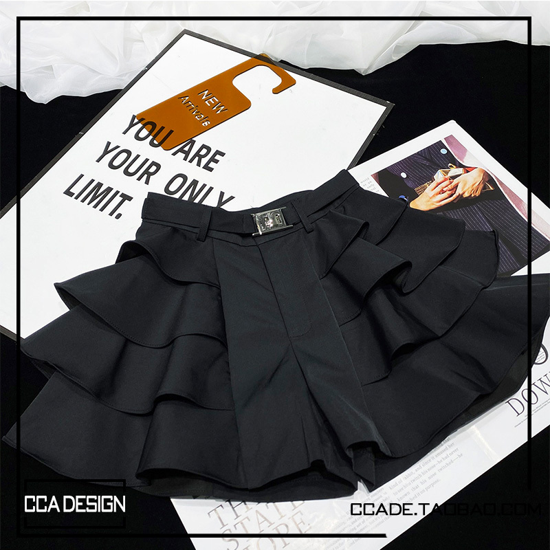 スカパン キュロット ショートパンツ ミニスカート ミニ ミニ丈 ショート ショート丈 膝上 Aライン 三段フリル プリーツ フリル ベルト ファスナー かわいい 大人可愛い きれいめ シンプル 大人