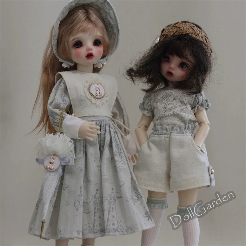 BJD yosd ドール服 双子セット パンツ/ワンピース ドール用衣装セット 1/6 幼SDサイズ球体関節人形用