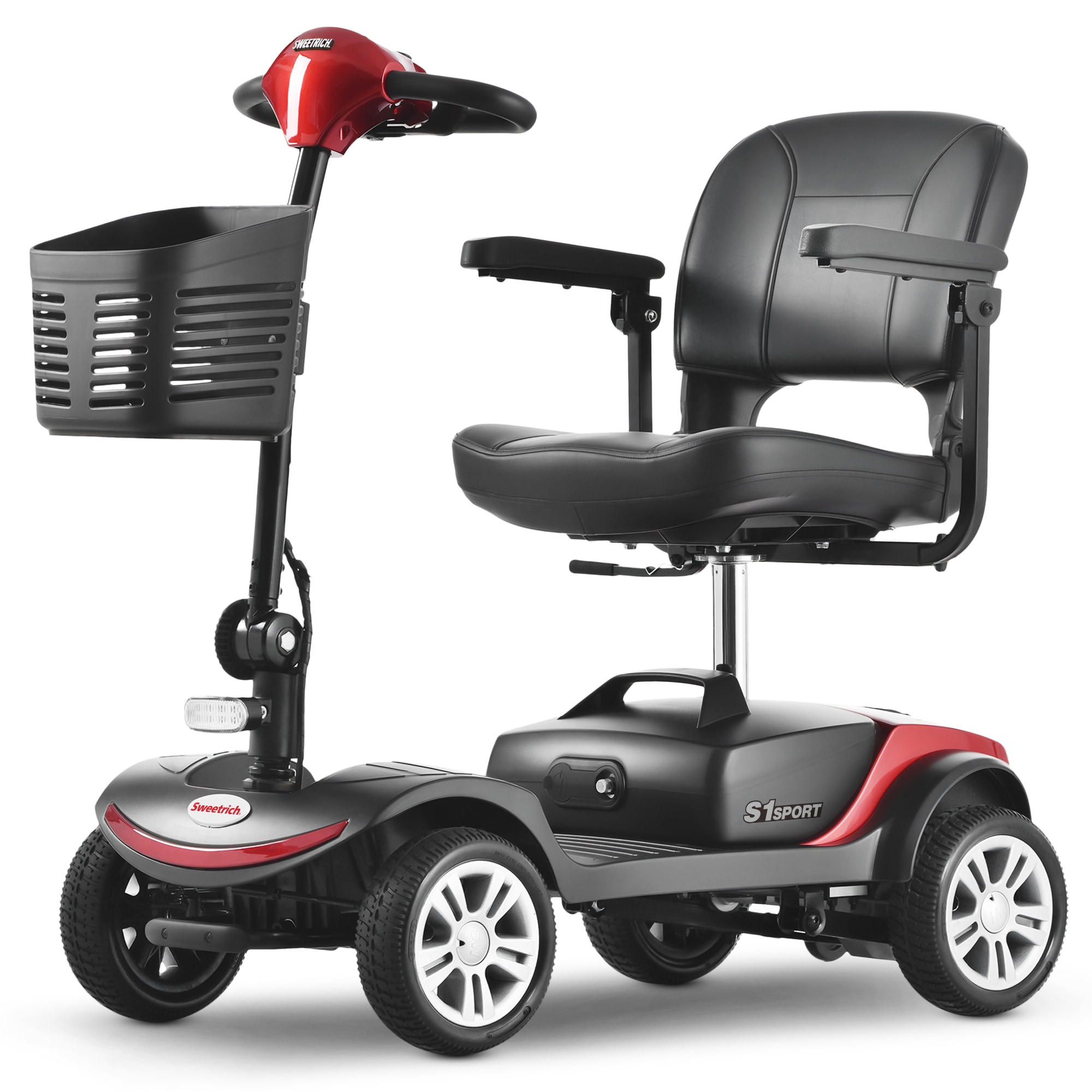【期間限定特価】高齢者向け4輪電動モビリティスクーター積載量136kg速度6km/h取り外し可能なバッテリー360回転シート運転免許不要 - S1 SPORT RED