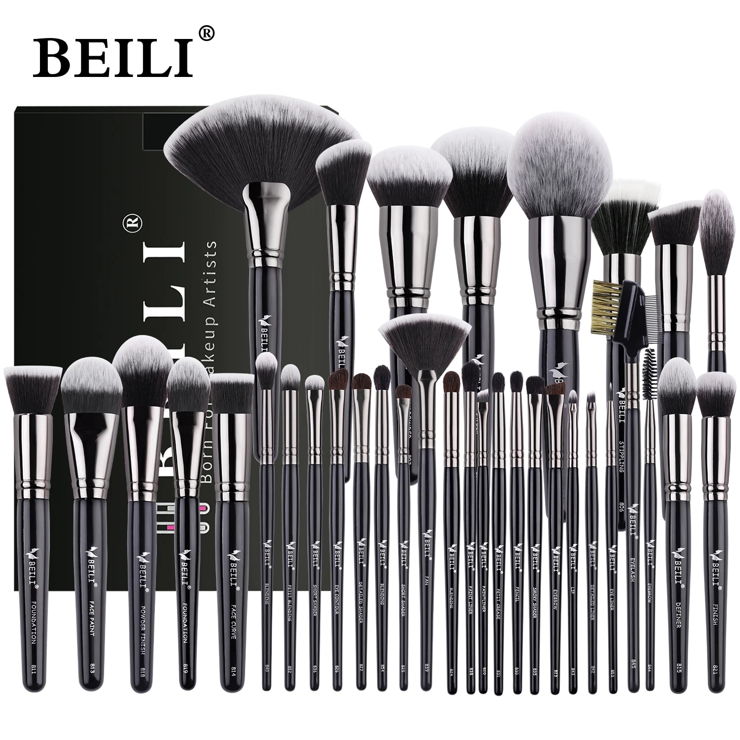 Beili-プロのメイクアップブラシ,パウダーを塗るファンデーション,チーク,ブラシのセット,低 ,12個,15個,22個,30個,35個