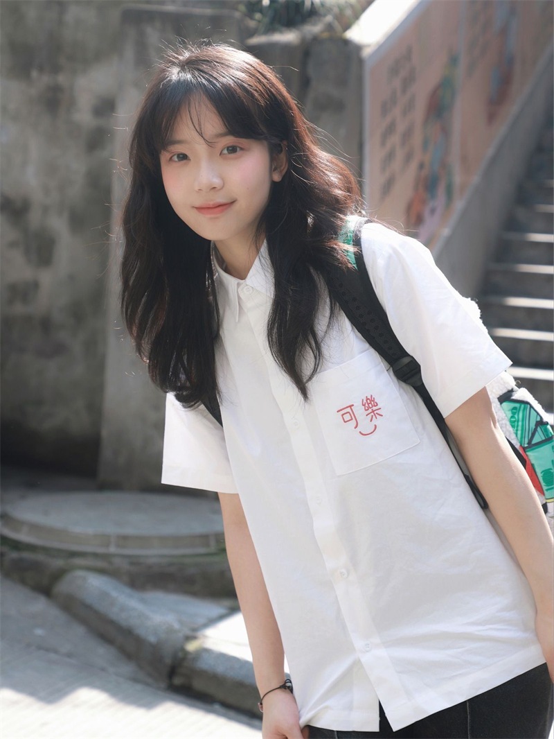 カレッジ JK 制服 半袖シャツ コーラ刺繍 ホワイト レディース ブラウス1088