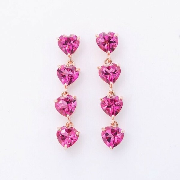 ピンクトパーズ ハート4連ピアス　ピンクトパーズピアス