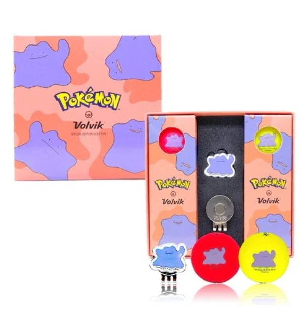 ポケットモンスター メタモン 3ピース ビビッドゴルフボール 2種x3p + ボールマーカーセット, レッド, イエロー, 1セット