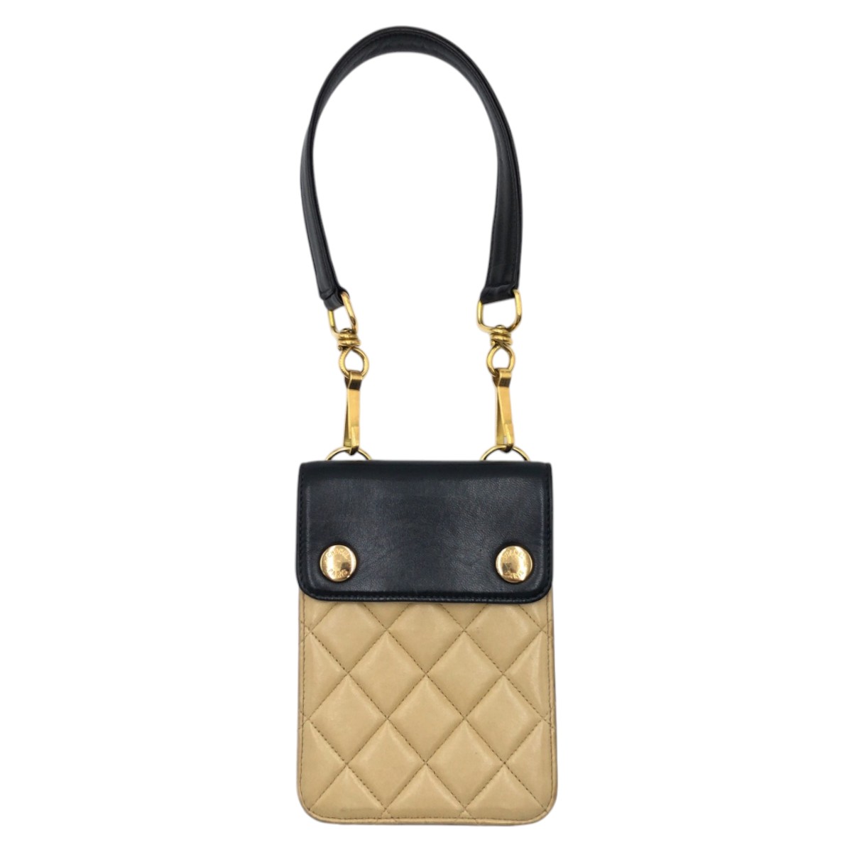 美品 ヴィンテージ マトラッセ バイカラー ベージュ ブラック 黒 ラムスキン ショルダーバッグ ポーチ レディース 501914