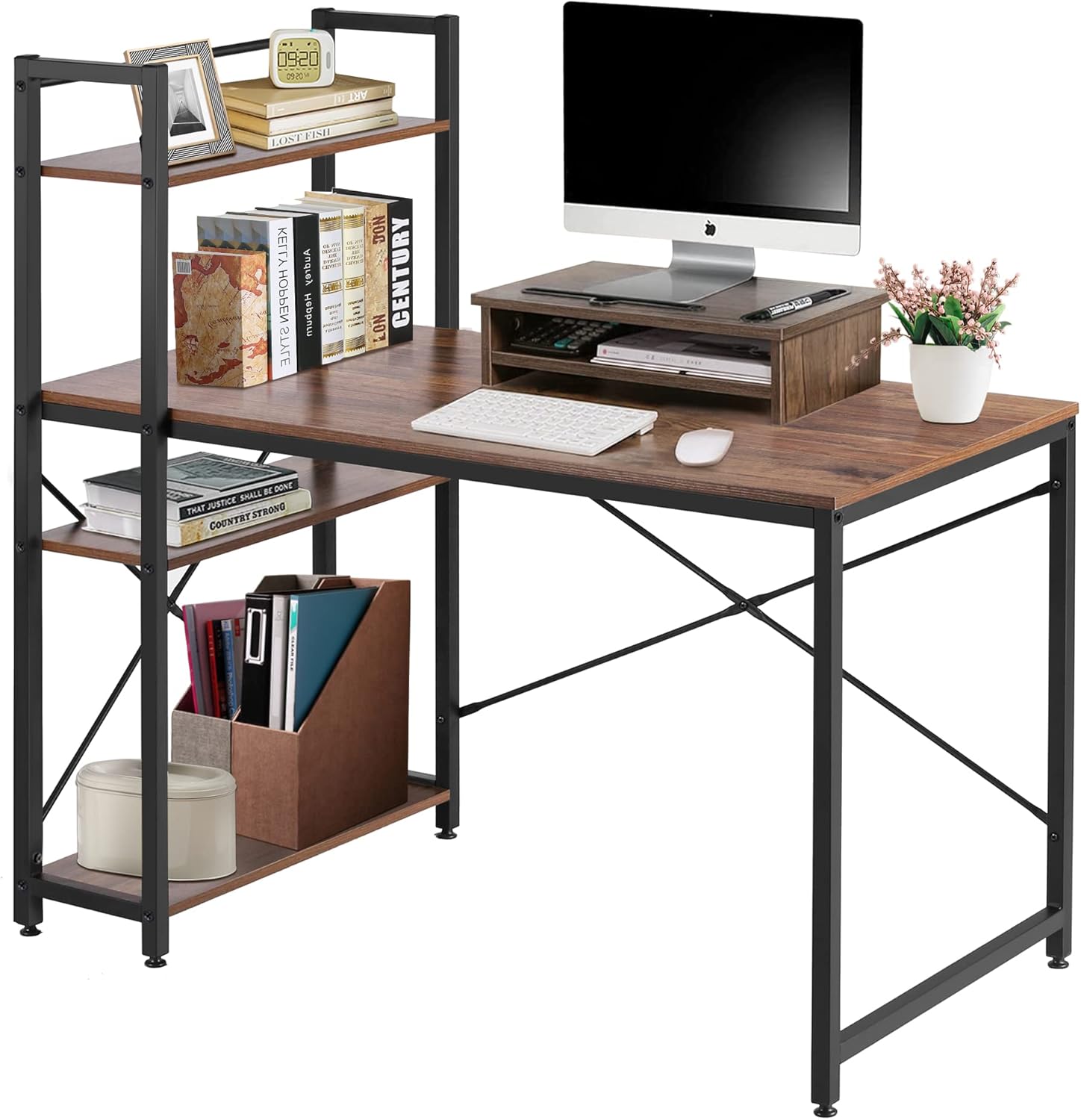 VECELO 书桌 电脑桌 电脑桌 带架(兼容 A4) 居家办公桌 学习桌 办公桌 游戏桌 宽120×深60厘米 可调 H型 左右可替换 组装简单 【日本正规进口商品】