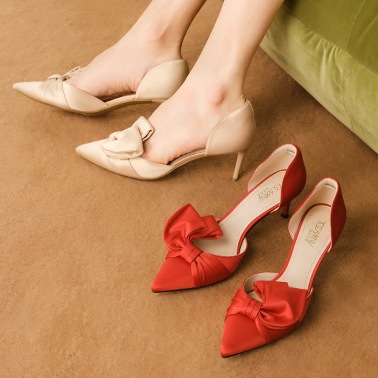 パンプス レディースパンプス ポインテッドトゥパンプス 通勤パンプス ヒールパンプス ヒール ピンヒール 6.5cmヒール サイドオープン セパレートパンプス ポインテッドトゥ リボン