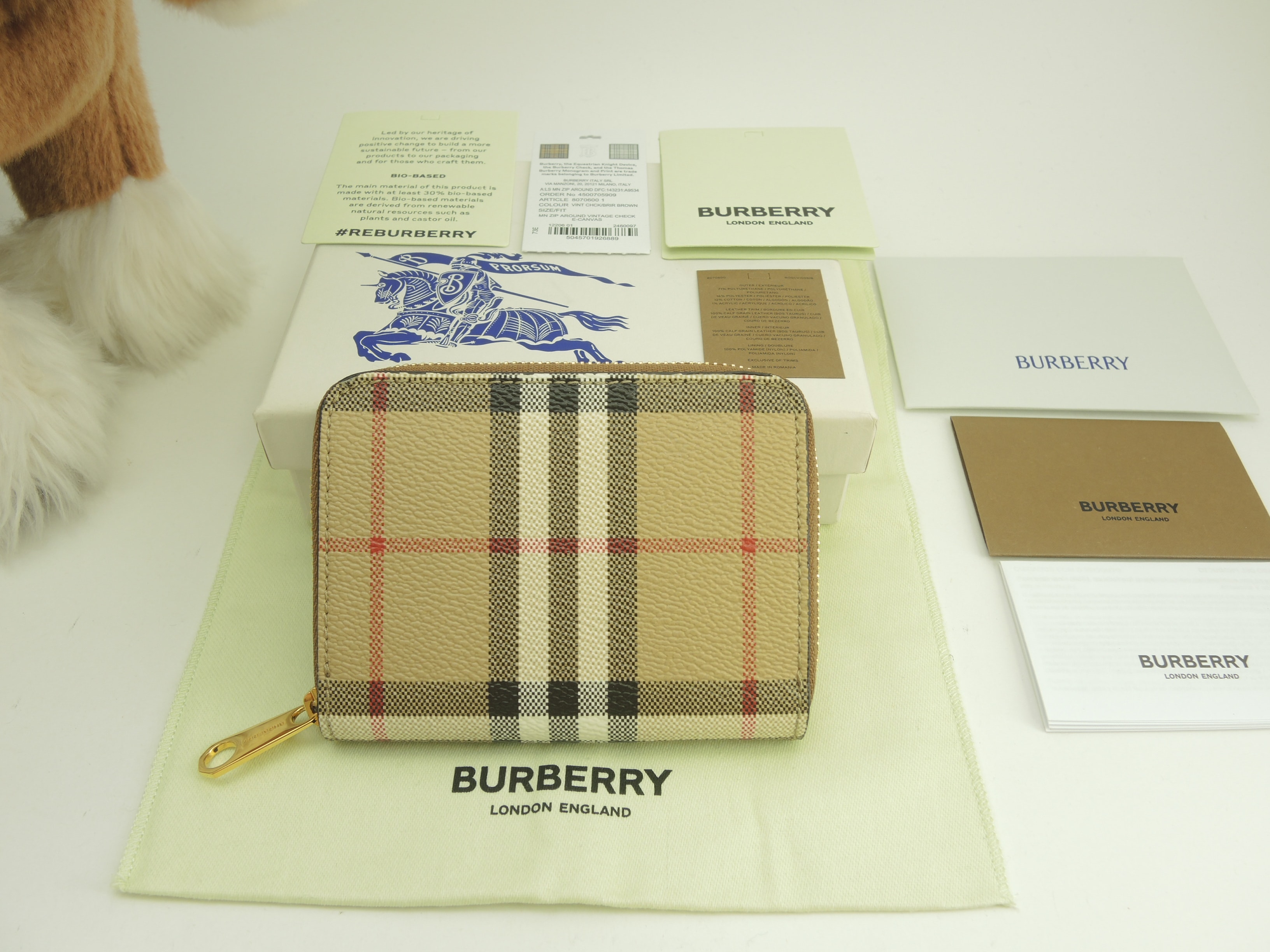 スモールジップウォレット チェック ベージュ ラウンドジップ財布 美品@ 4