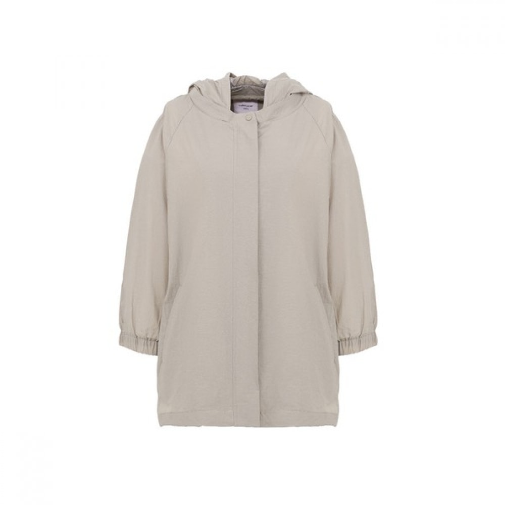 [シャトラン] ベージュレディースフード付きストリングコットンジャケットジャンパー HCCMJP209