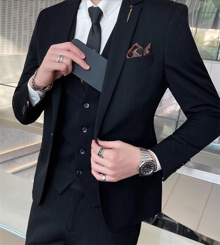 デザインセンス 韓国語版 ストライプ 新郎 スーツメンズ 2点セットウェディングビジネス カジュアル