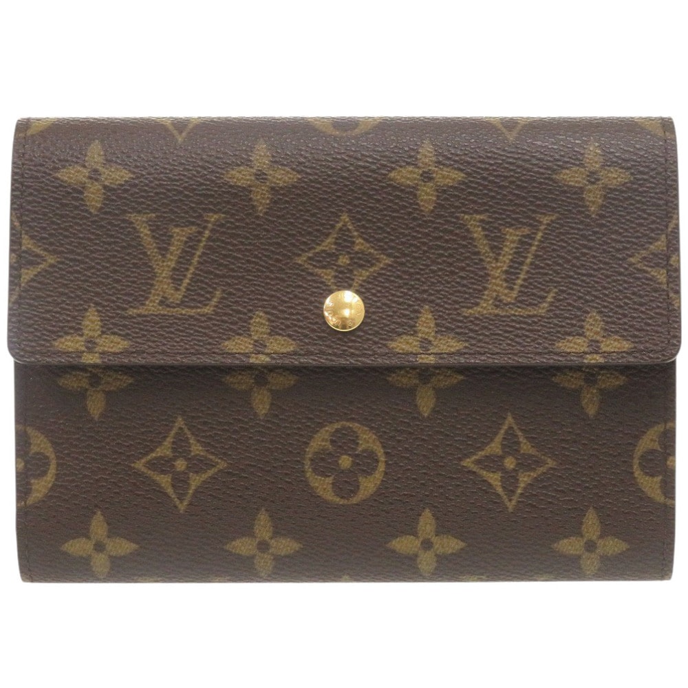 美品 ポルトトレゾール エテュイ パピエ モノグラム M61202 三つ折り財布 モノグラムキャンバス ブラウン LV 0002【中古】 レディース