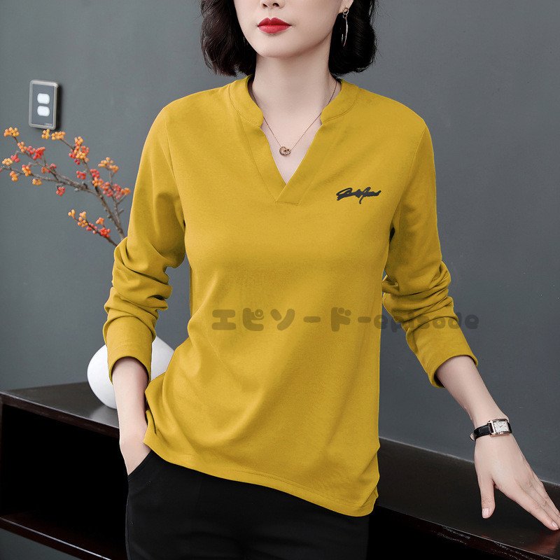 Tシャツ レディース トップス 長袖 Vネック ゆったり プルオーバー 無地tシャツ 爆安 ゆるtシャツ