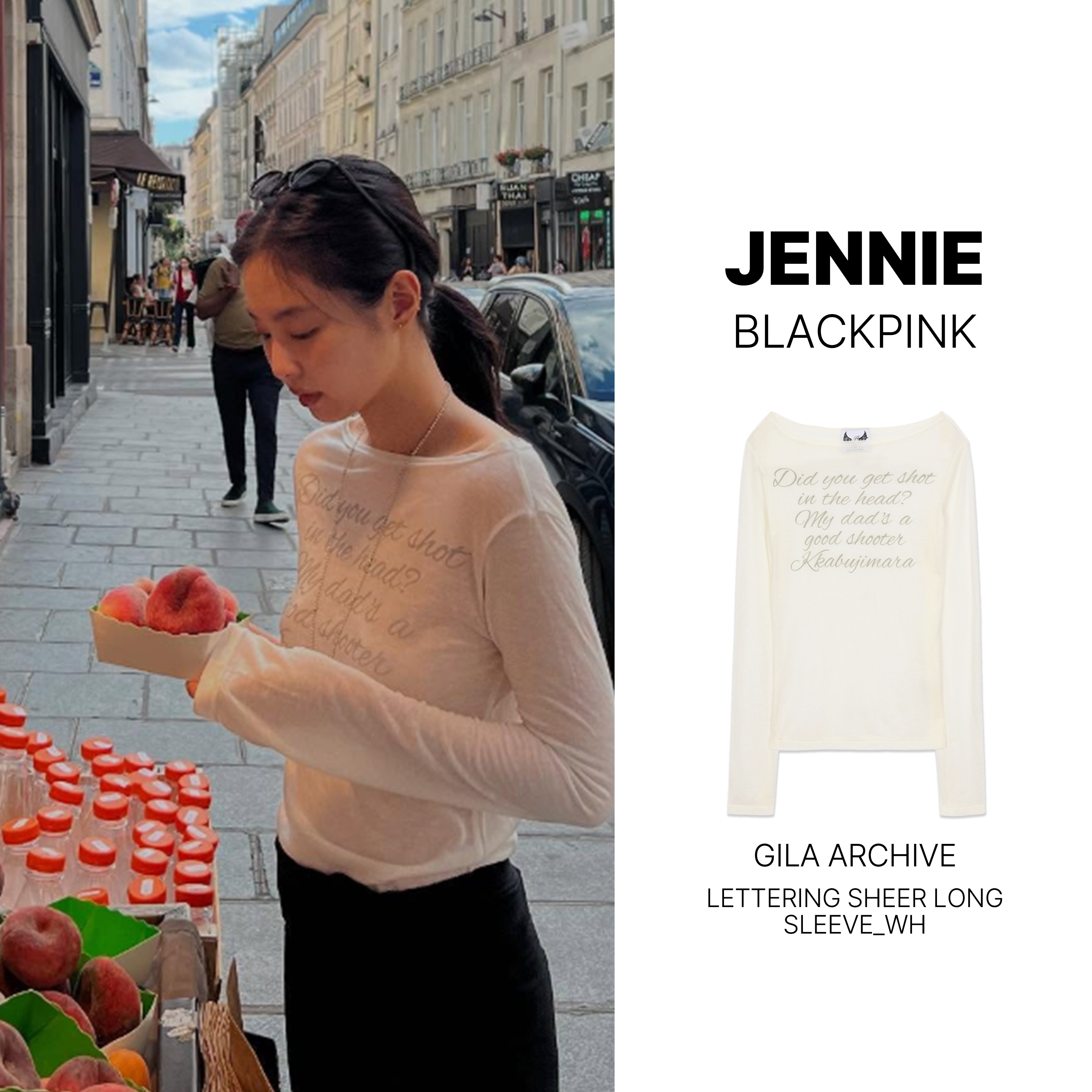 【BLACKPINK JENNIE pick!】 ジェニー 長袖トップス Lettering Sheer Long Sleeves 正品.
