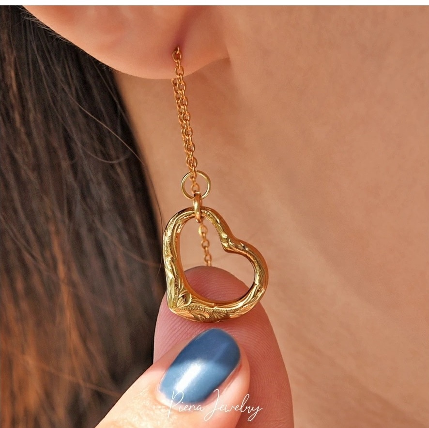 ハワイアンハートチェーンピアス ハワイアンジュエリー アメリカンピアス レディース サージカルステン