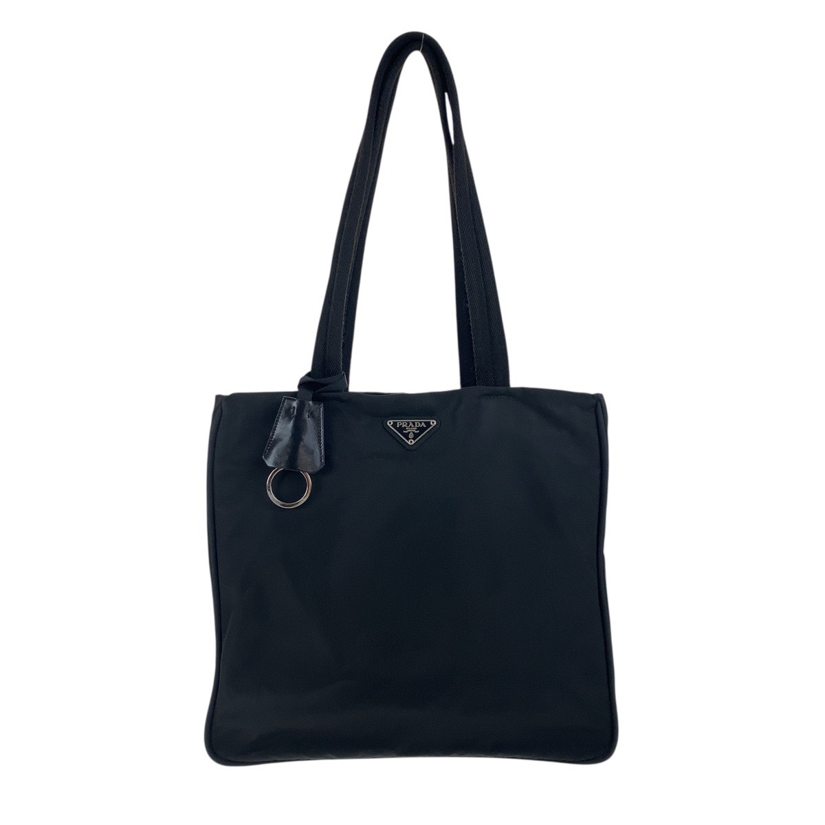 PRADA美品 テスート 三角ロゴプレート ブラック 黒 シルバー金具 PRADA美品 テスート 三角ロゴプレート ブラック 黒 シルバー金具