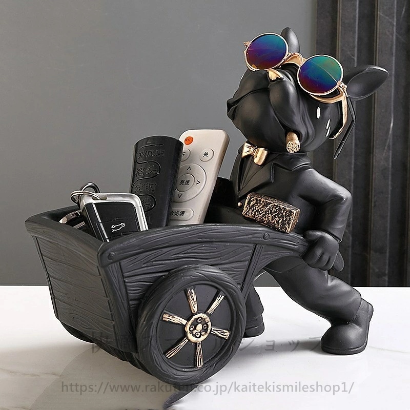 数量限定品置物 犬の像の装飾トレイ フレンチブルドック ダブルトレイ キー収納トレイ 犬 卓上 鍵置き 眼鏡 リモコン 化粧品 小物収納 インテリア 雑貨 樹脂 彫刻装飾　感謝祭 贈り物 文房具 収納