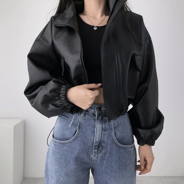 [国産高クオリティー/ユニーク~2XL] ストリング レザー ジップアップ ジャケット (2col)