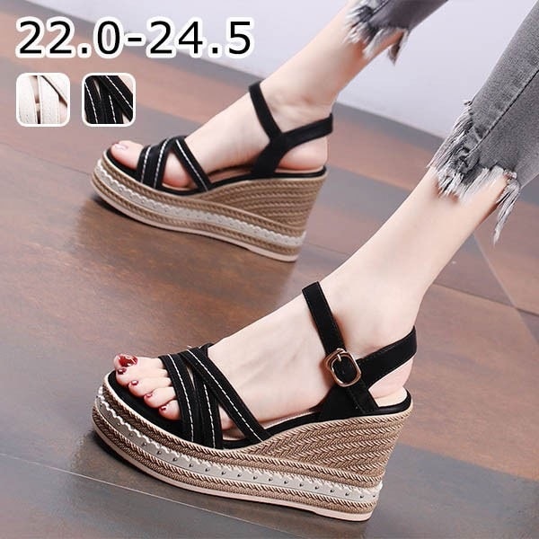 ウェッジソール サンダル 厚底 ウエッジソール 厚底サンダル レディース 韓国 かわいい おしゃれ 可愛い かかと あり ヒールサンダル アンクルストラップ 小さいサイズ