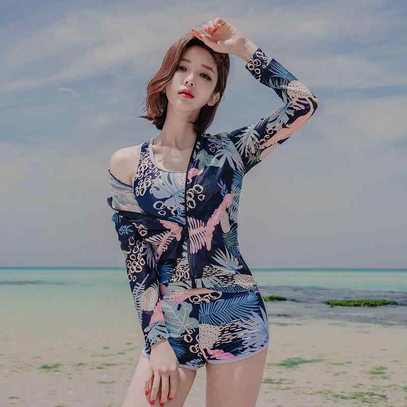 レディース 水着 ラッシュガード シンプル セパレート 水着 スリーピース 水着 長袖 ウエストカバー スリム フレッシュ 韓国 温泉 休暇 ウェットスーツ かわいい 日焼け防止