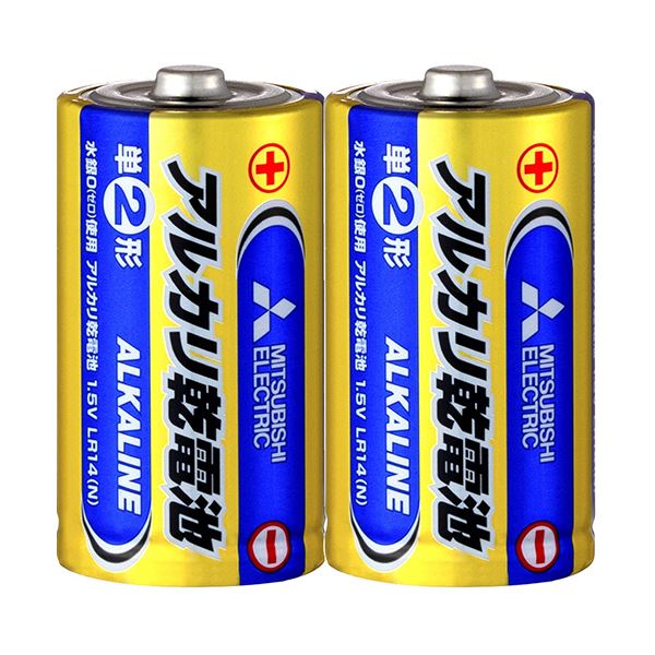 （まとめ）三菱電機 アルカリ乾電池 単2形 LR14N/2S 1セット（20本：2本10パック） 5セット