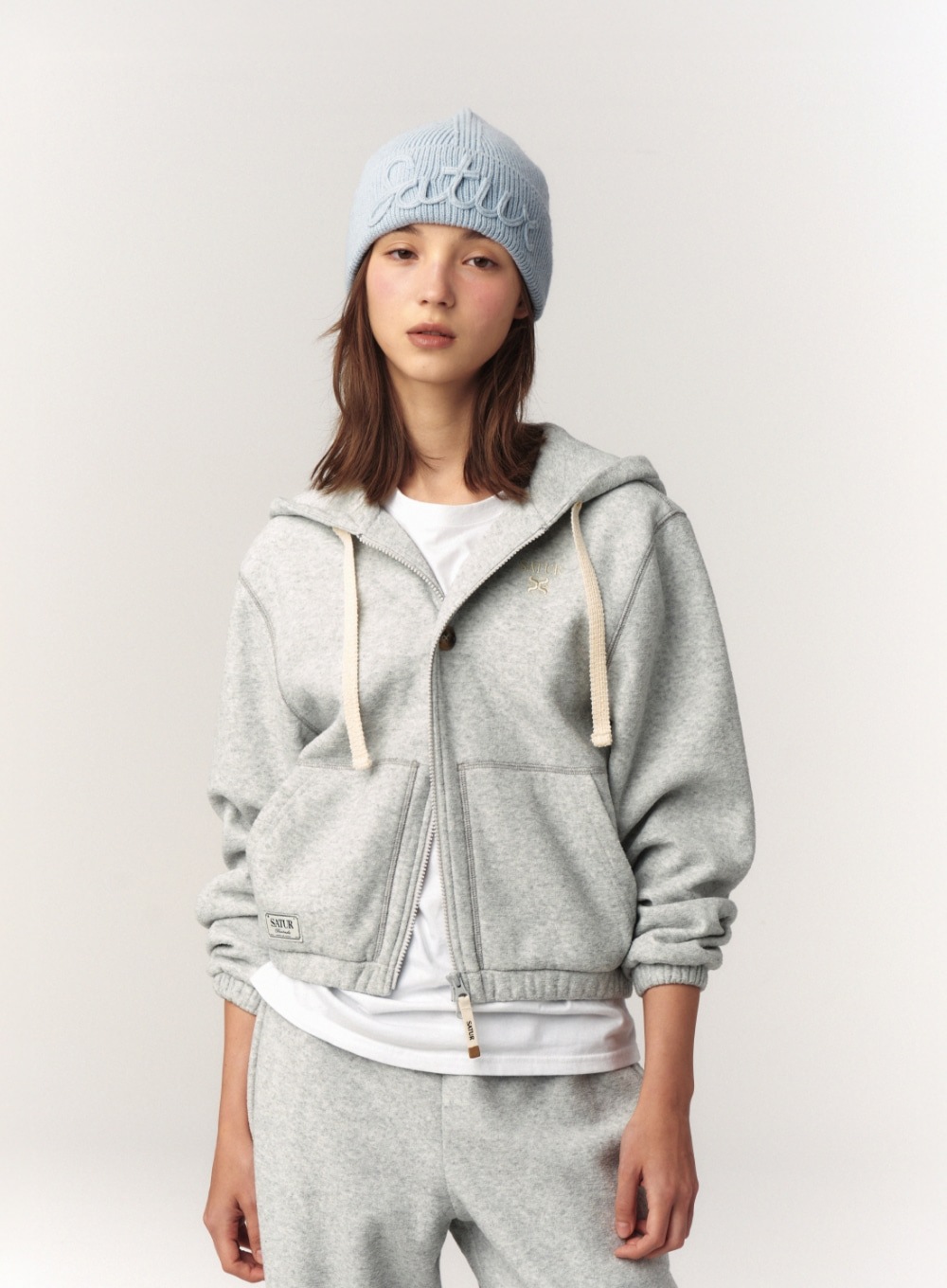 【SATUR】25FW (W) TEO BRUSHED FLEECE HOOD ZIP-UP : MELANGE GRAY