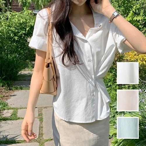 ブラウス シャツ 韓国 ファッション レディース 春 夏 カジュアル コーデ シンプル 定番 セレカジ 20代 30代 40代 2025 シアー アシンメトリー ドレープ ゆったり 4,665円