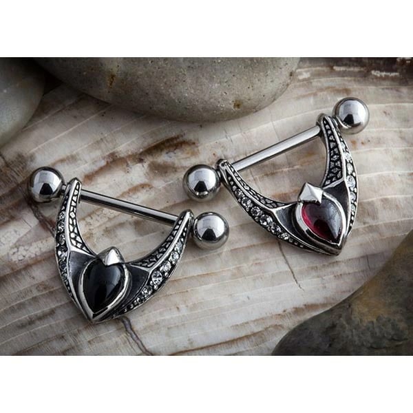 ボディピアス ドラゴン ニップルピアス 14G 赤色 ガーネット 黒色 オニキス 天然石 ストレートバーベル 乳首 サージカルステンレス316L かっこいい 竜 龍の鱗 kknsd-0006-xx