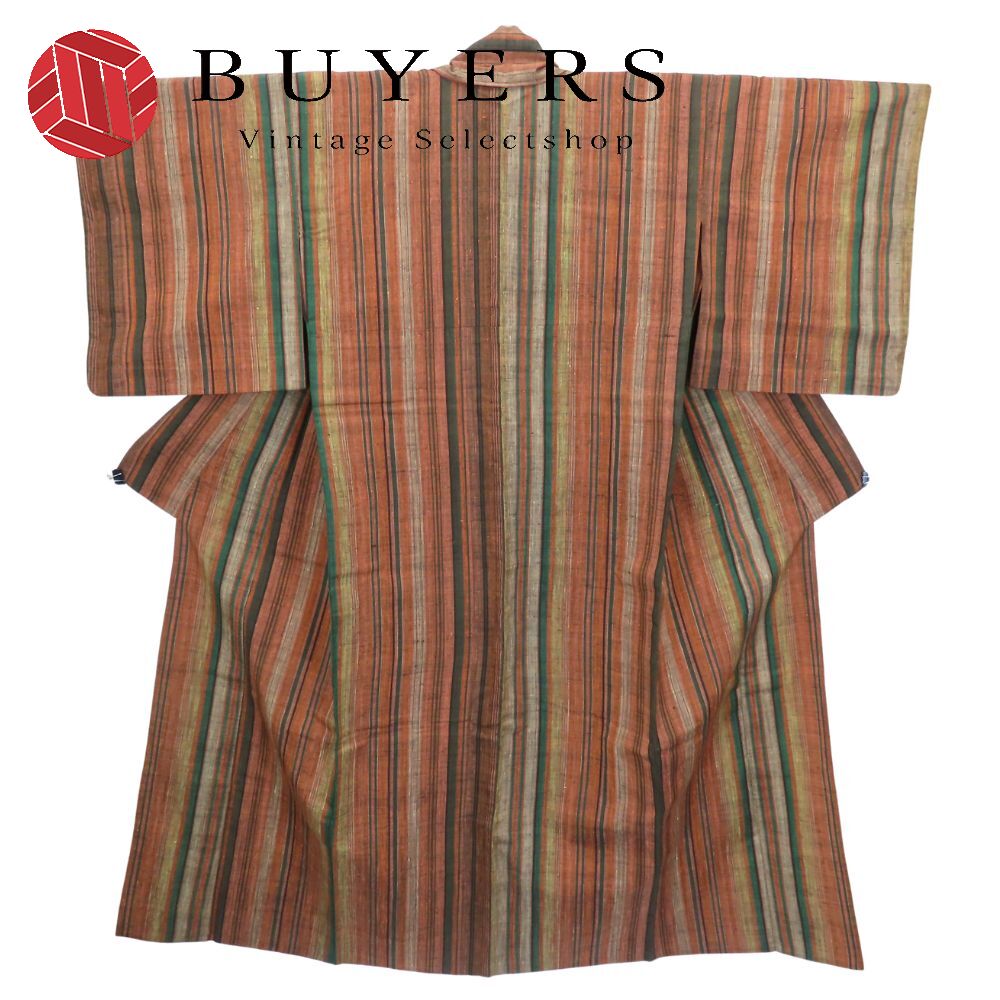 中古 紬 正絹 ブラウン オレンジ マルチカラー 単衣 洒落 和装 呉服 和服 きもの レディース 女性 紬 正絹 ブラウン オレンジ マルチカラー 単衣 洒落 和装 呉服 和服