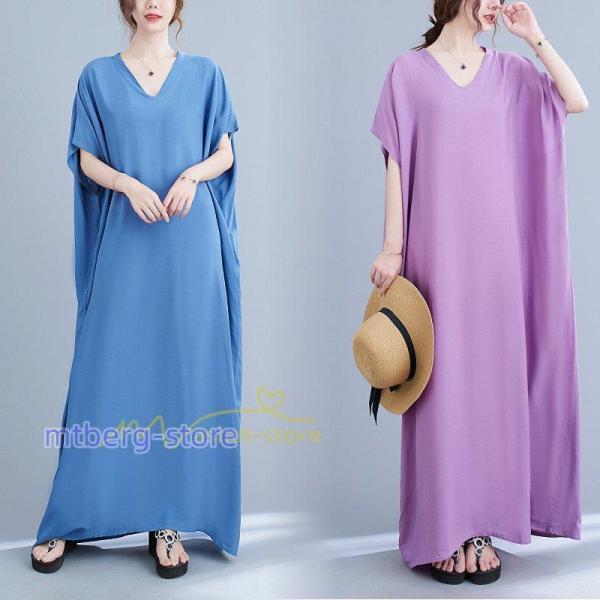 ワンピース マキシワンピース レディース ワンピ ロングワンピース ロングワンピ ロング マキシ 半袖 体型カバー Vネック 20代30代40代50代 カジュアル 夏物 4,681円