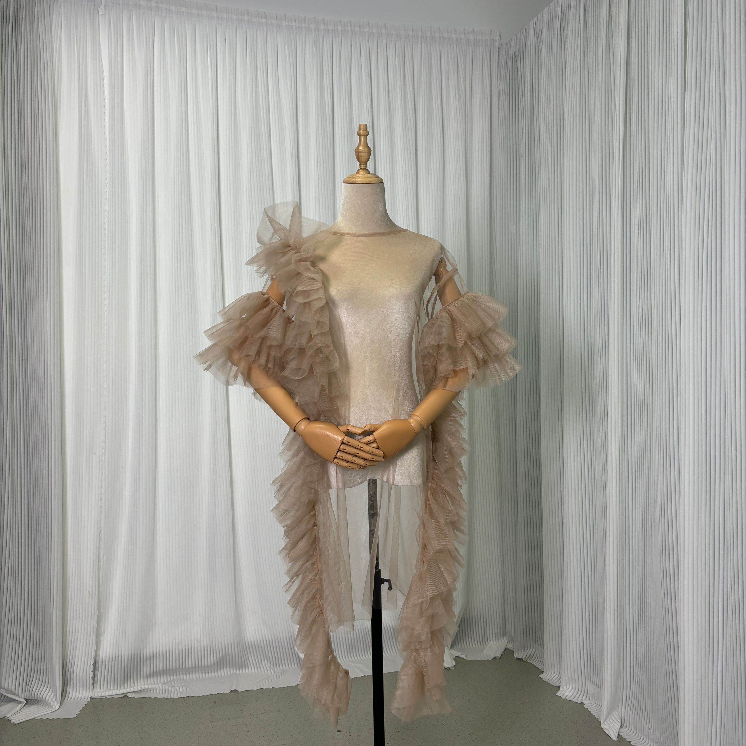 カラードレス ラウンドネック ブラウン ソフトチュール オーバードレス 花嫁 前撮り 色直し