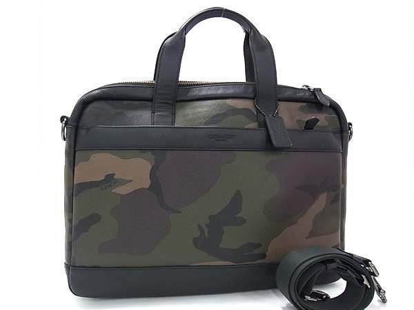 コーチ ビジネスバッグ 2WAY ブリーフケース レザー F59896 迷彩柄 カモフラ ショルダーバッグ シルバー金具 カーキ系×ブラック系 ハンドバッグ 書類鞄【本物保証】