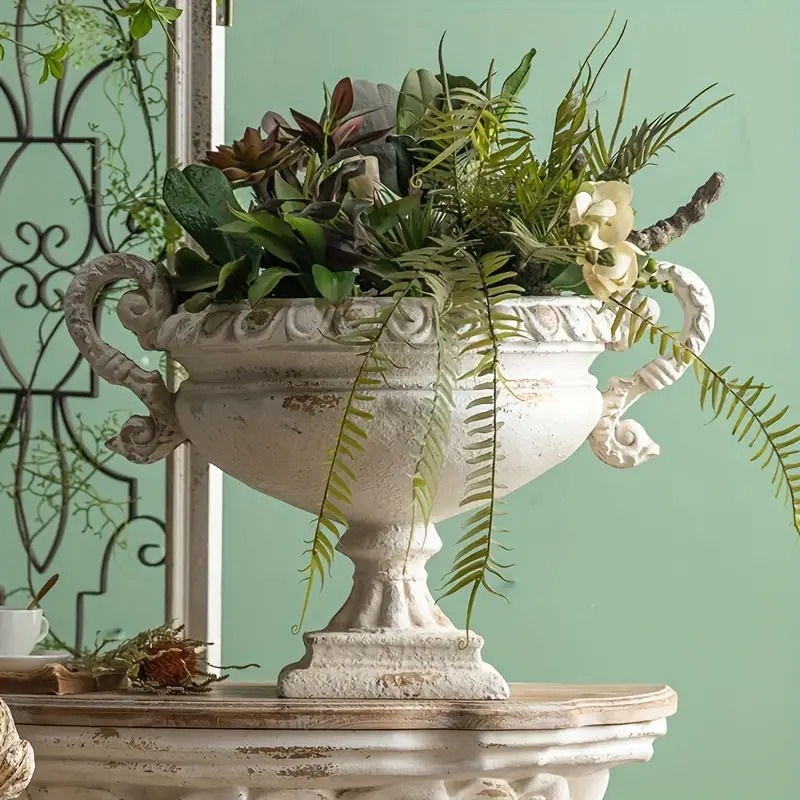 花瓶 ヴィンテージ風 ローマ風 幾何学 模様 おしゃれ かわいい インテリア ホテルライク アンティーク調 フラワーベース ホワイト