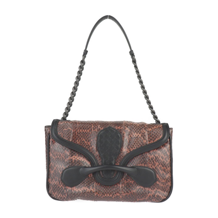 リアルト イントレチャート ショルダーバッグ 363799 パイソン レザー ピンクブラウン系 ブラック チェーンショルダー【本物保証】