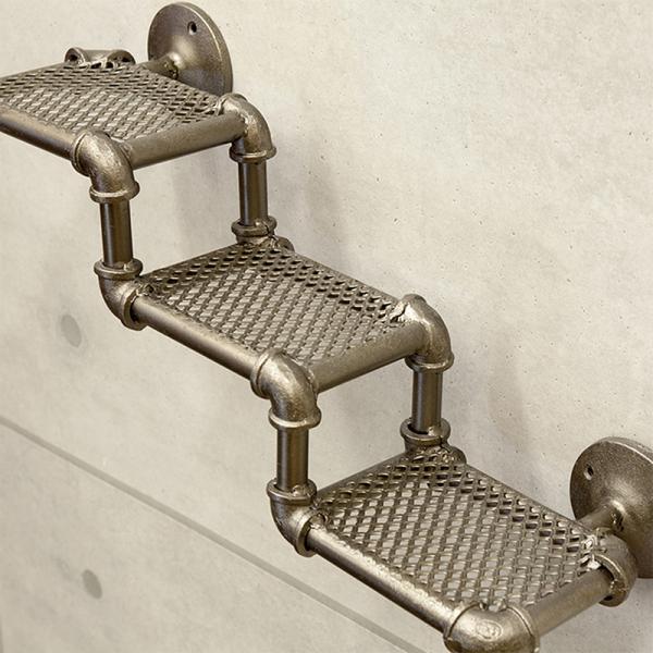 ウォールシェルフ 壁面 壁 シェルフ ラック 配管モチーフ インダストリアル 3段 おしゃれ レトロ 理系 インテリア デザイン 水道管風 ブルックリン テイスト