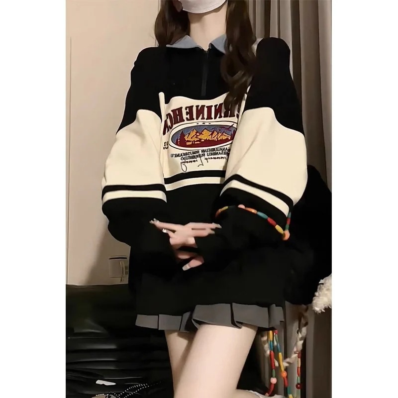 今すぐ購入 秋冬 2TYPE 裹起毛トップス長袖 かわいいプリントK-POPTロングレディース韓国風衣装カラールーズゆったりカジュアルハーフおしゃれサイズスリーブシルエットファッション系サイドシャツ