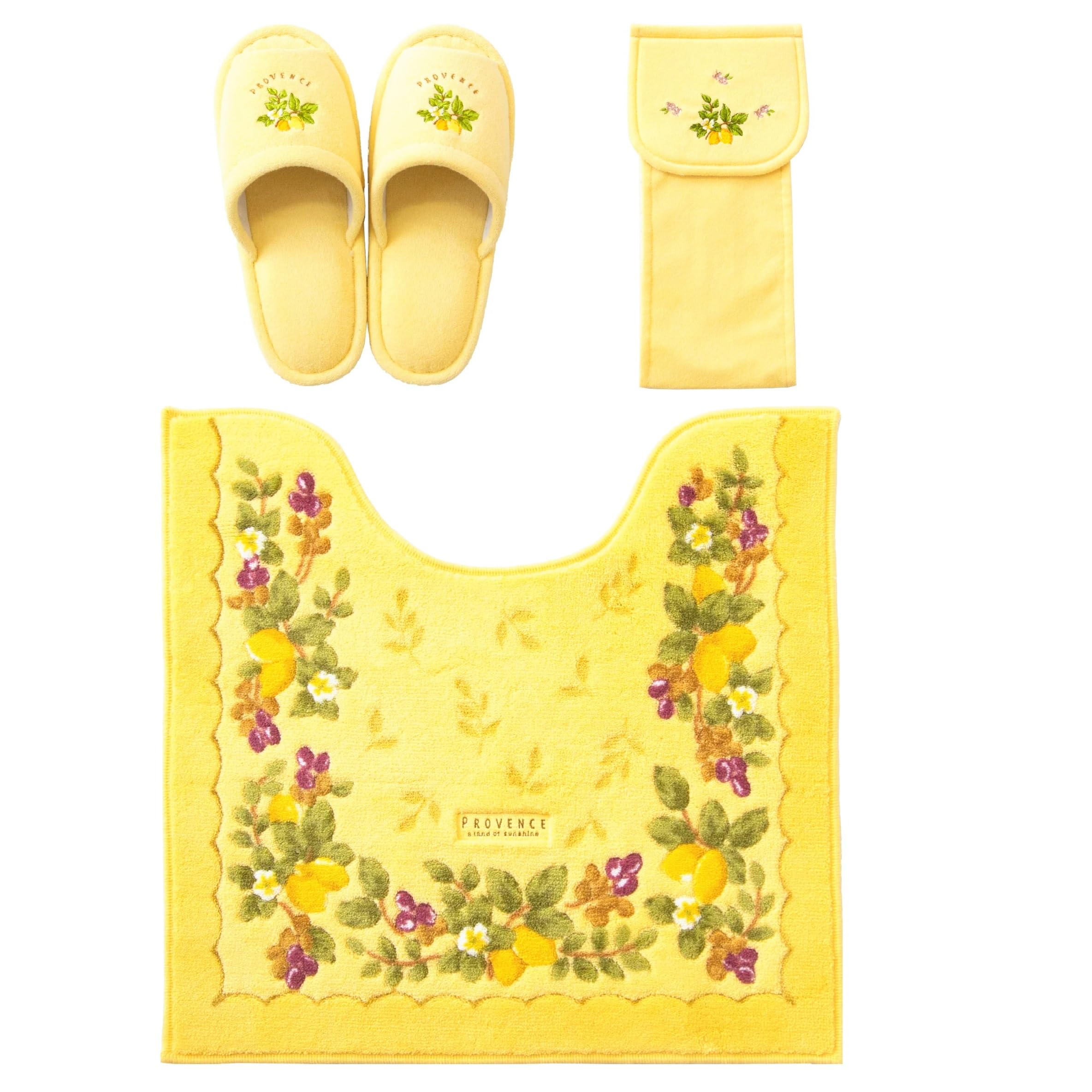 金運の黄色 トイレマット セット 3点 イエロー 日本製 マット スリッパ ペーパーホルダーカバー 3点セット おしゃれ プロヴァンス シエル 抗菌 消臭 リーフ 花