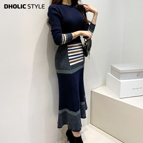 [メガ割りSALE]ボーダーリブニット&スカートSET・p423451