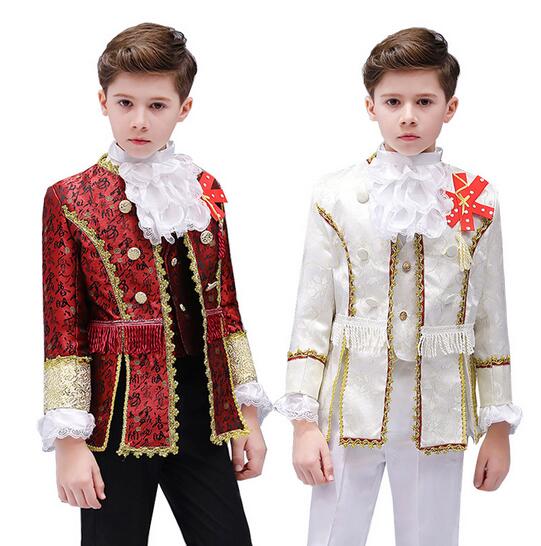 子ども演出服 王子様 欧米貴公子 5点セットアップ 演奏会 男の子 豪華貴族風キッズタキシードスーツセットアップ 貴族服装　パーティー　舞台ステージ衣装 演劇オペラ声楽 コスプレ衣装 クリスマス仮装