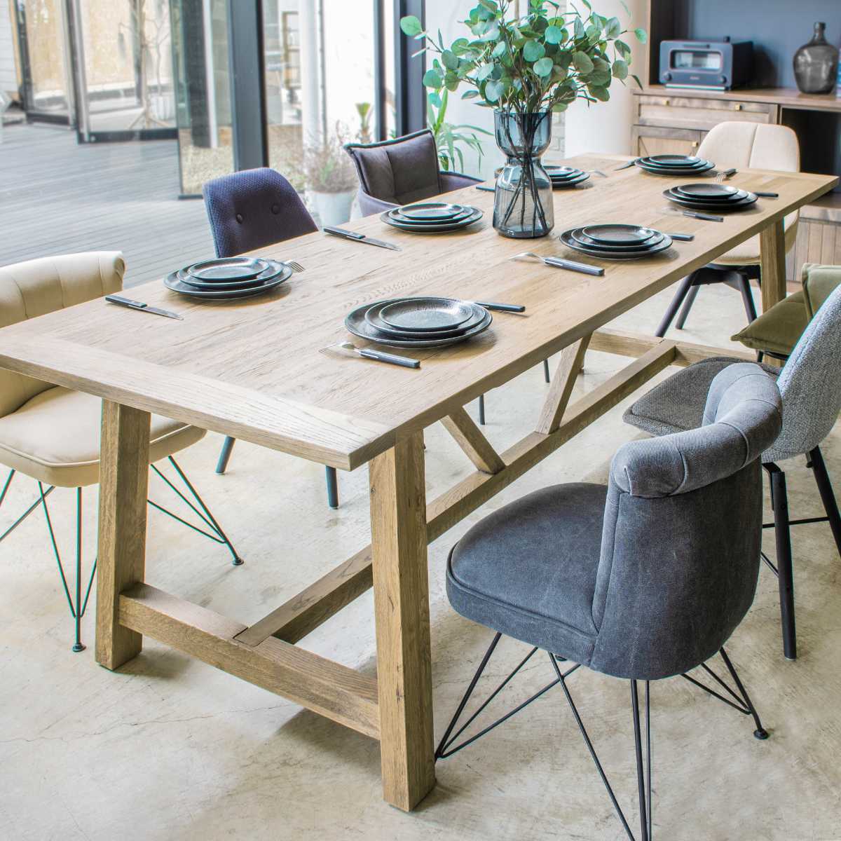 ダイニングテーブル 6人掛け 最大10人掛け 天然木 北欧 幅240cm ダイニング テーブル 食卓 木製 オーク材 大型 大きい 長方形 おしゃれ シンプル 店舗 オフィス 什器 インテリア