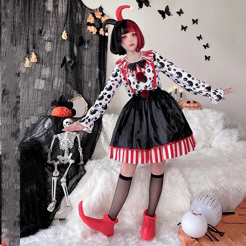 ハロウィン 大人用コスチューム ピエロドレス コスプレ衣装 ステージマジシャン 越境 欧米パフォーマンス衣装