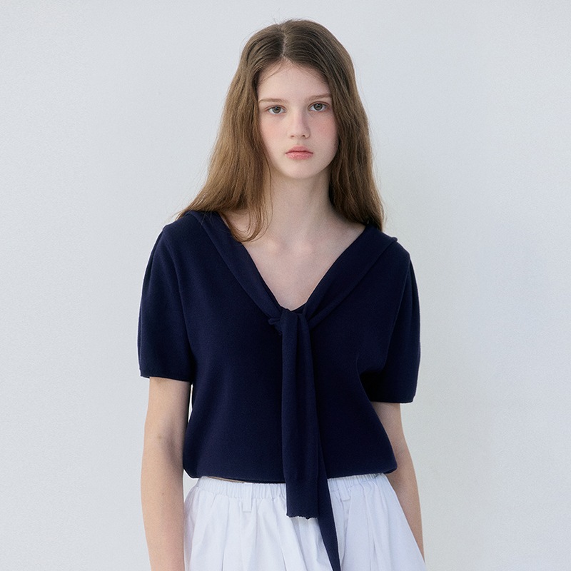 Layered Half Sleeve Knit (Navy)