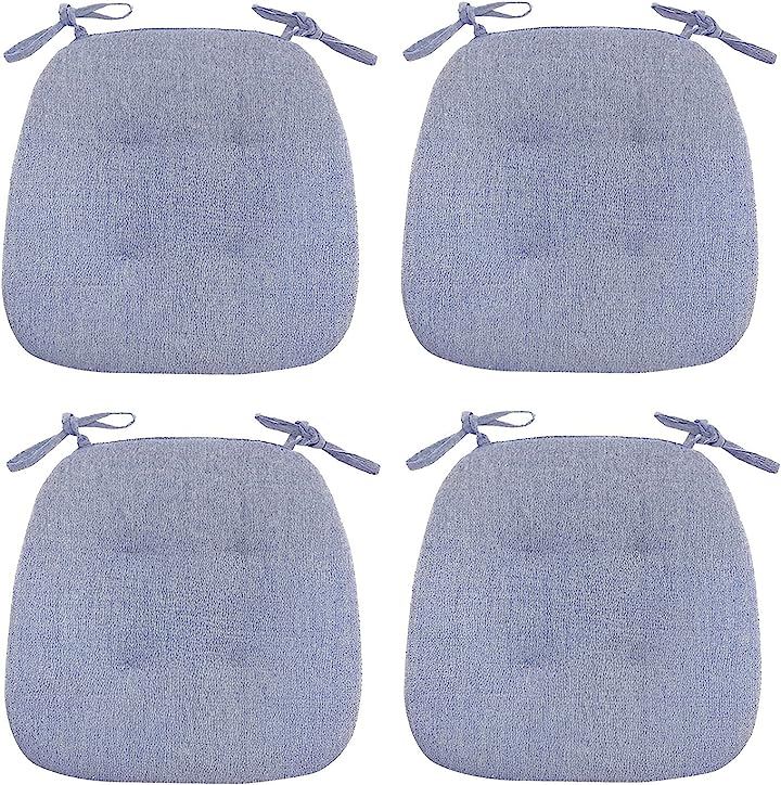 4枚セット 椅子用 座布団 クッション 食卓 事務 チェアー ひも付き 馬蹄形 テーブル( ネイビー)