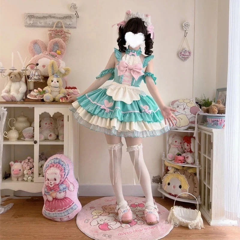 ダーク ナイト キャット ガール ロリータ ドレス スイート メイド JSK サスペンダー