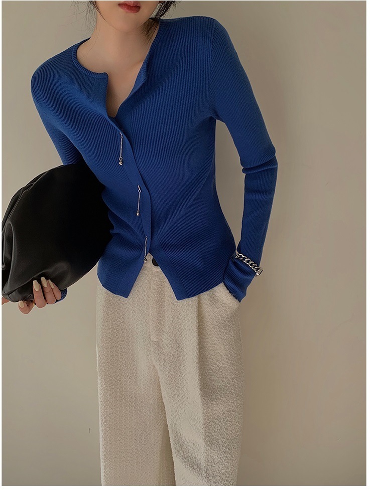 レディース ボトムス シャツ 女性 秋 冬 V ネック トップ ニット セーター カーディガン ジャケット ブルー ＳＭＬ トップス 袖あり かわいい 大人可愛い きれいめ シンプル カジュアル 大人