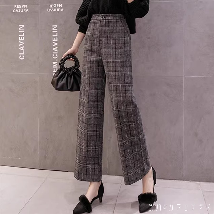 ワイドパンツ 2色 グレンチェック柄 フレア Aライン ボトム ロング マキシ ポケット 厚手生地 かわいい 大人可愛い 大人女子 綺麗 シンプル カジュアル 大人 上品 おしゃれ お洒落 こなれ感