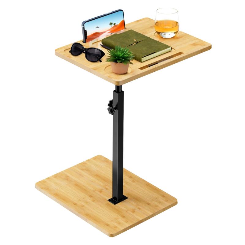 サイドテーブル 昇降式 木製 ワイングラスホルダー付き 高さ調節可能 360度回転 防水 side table 収納付き 省スペース ベッドサイドテーブル ソファ横 テーブル おしゃれ ブランド: T